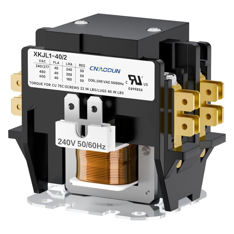 cnaodun HVAC Contactor Air Conditioner Contactor 2 Pole 40 Amp 240V Coil Compatible with Condenser,Compressor,Air Conditioner,Refrigeration Systems,Heat Pump - Image 1